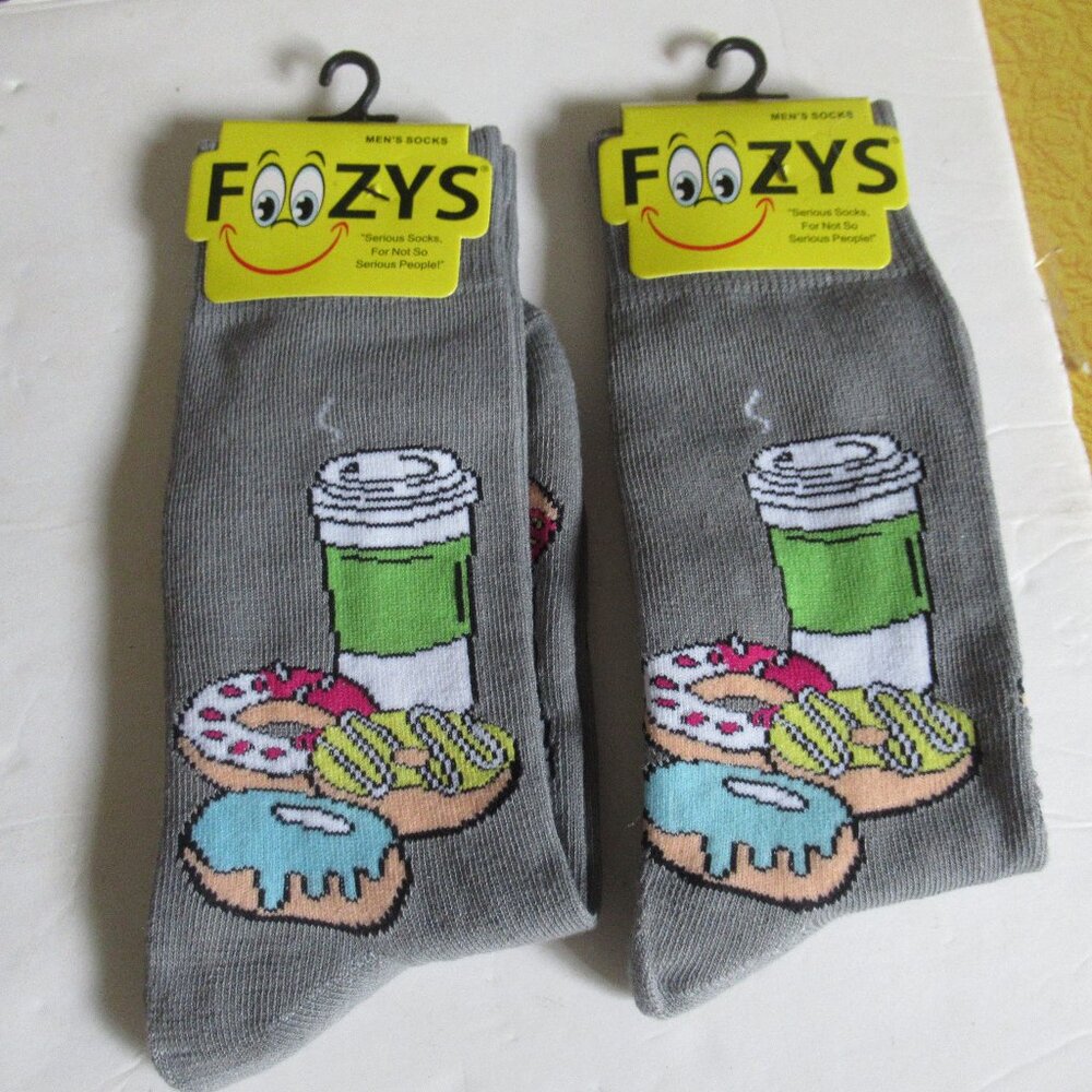 2 Pair Mens Novelty Socks Coffee Donuts size 10-13 NWT